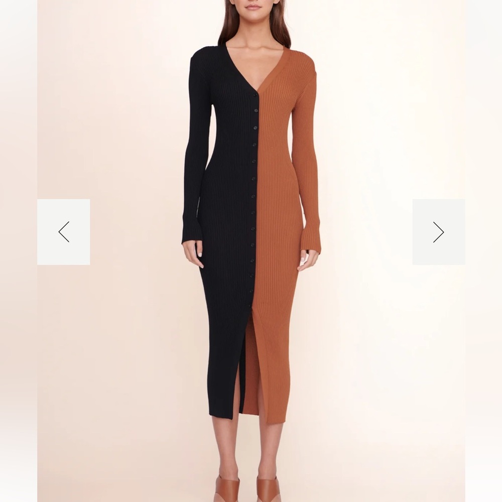 STAUD Two tone black and brown sweater dress